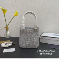 Top Grade Prada leather small-bag with artificial crystals tote 1BC331 White