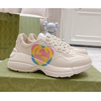 Cheaps Gucci Rhyton Heart Sneakers White 032550