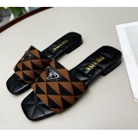 Classic Specials Prada Symbole Jacquard Fabric Flat Slide Sandals Brown 032368