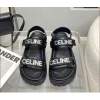 Classic Hot Celine Bulky Fabric Strap Flat Sandals Black 2021530