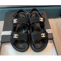 Unique Style Chanel Knitwear Strap Flat Sandals G35927 Black 041245