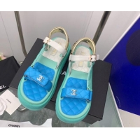 Top Design Chanel Calfskin Strap Sandals G38880 Blue 041258