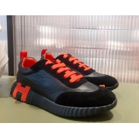Purchase Hermes Bouncing Calfskin and Suede Sneakers Black/Orange 032570