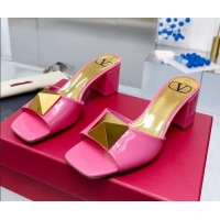 Low Price Valentino One Stud Patent Leather Medium Heel Slide Sandals 6cm Pink 0323111
