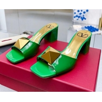 Durable Valentino One Stud Patent Leather Medium Heel Slide Sandals 6cm Green 0323113