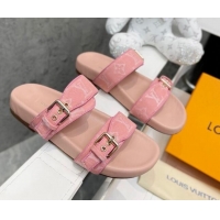 Stylish Louis Vuitton Bom Dia Monogram Denim Flat Slide Sandals Pink/Nude 032585