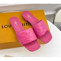 Top Design Louis Vuitton Revival Flat Slide Sandals in Monogram Embossed Lambskin Hot Pink 032598