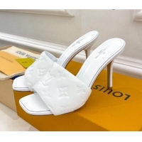 Sumptuous Louis Vuitton Revival High Heel Slide Sandals 9.5cm in Monogram Embossed Lambskin White 0325101