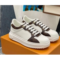 Feminine Louis Vuitton Time Out Sneaker in Monogram Canvas and Smooth Leather White/Brown 0329056