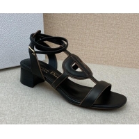 Stylish Dior Calfskin CD Heel Sandals 4.5cm Black 032232