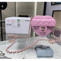 Low Cost Chanel 2022S Love Heart mini Lambskin Crossbody Chain Bag AO2784 pink