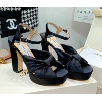Stylish Jimmy Choo Silk Platform High Heel Sandals 11.5cm Black 032308