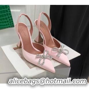 Purchase Amina Muaddi Silk High Heel Open Pumps 9.5cm Light Pink 032447