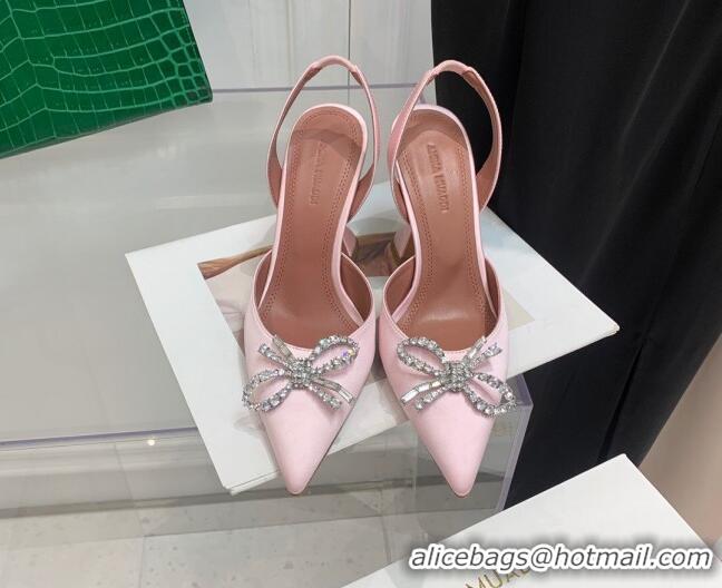 Purchase Amina Muaddi Silk High Heel Open Pumps 9.5cm Light Pink 032447