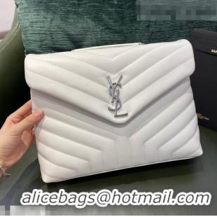 Buy Discount Saint Laurent Loulou Large Bag in "Y" Leather 459749 White/Silver 2021
