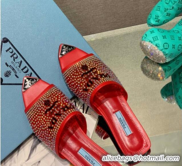 Classic Specials Prada TPU Flat Mules with Crystal Studs Red 2042753