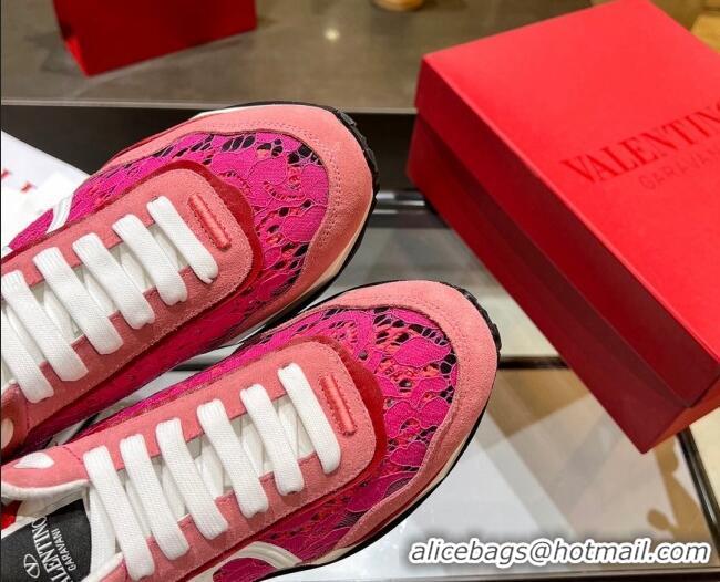 Comfortable Valentino Lacerunner Lace and Mesh Sneakers Pink 042648