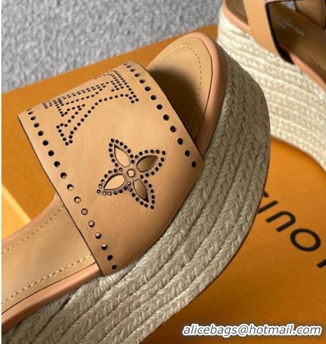 Good Quality Louis Vuitton Starboard Wedge Sandal with 10cm Heel Brown 0518059