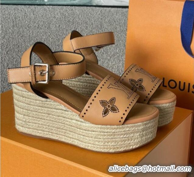 Good Quality Louis Vuitton Starboard Wedge Sandal with 10cm Heel Brown 0518059