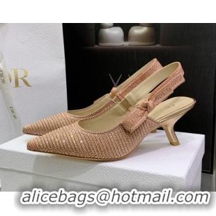 Unique Style Dior J'Adior Slingback Pumps 6.5cm in Pink Cotton Embroidered with Crystal 052085