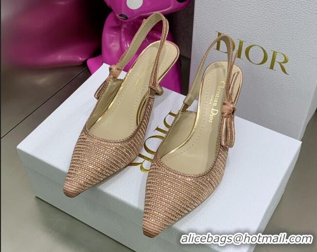 Unique Style Dior J'Adior Slingback Pumps 6.5cm in Pink Cotton Embroidered with Crystal 052085