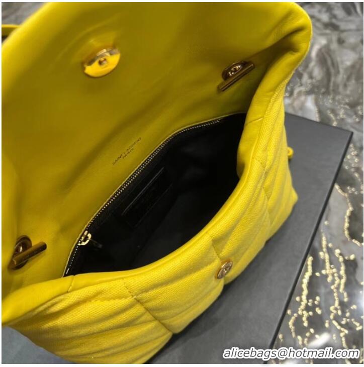 Inexpensive SAINT LAURENT PUFFER TOY BAG IN CANVAS AND SMOOTH LEATHER 620333 JAUNE CITRON