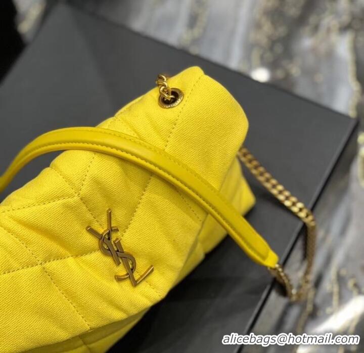 Inexpensive SAINT LAURENT PUFFER TOY BAG IN CANVAS AND SMOOTH LEATHER 620333 JAUNE CITRON