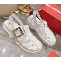 Hot Style Roger Vivier Rangers Calf Leather and Fabric Strap Sandals White/Gold 323101