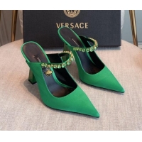 Grade Quality Versace Silk High Heel Mules 11cm Green 031948