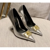 Sumptuous Versace Calfskin High Heel Pumps 11cm Silver 032812