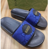 Unique Style Gucci Off The Grid GG Nylon Flat Slide Sandals Blue 042299