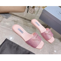 Good Quality Prada Crystal Flat Slide Sandals Light Pink 0425107