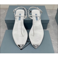 Good Quality Prada Patent Leather Flat Thong Sandals White 042730