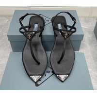Charming Prada Patent Leather Flat Thong Sandals Black 042734