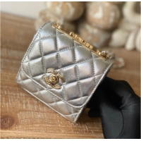 Cheapest Chanel mini Shoulder Bag Lambskin & Gold-Tone Metal 88631 silver