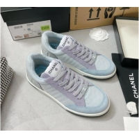 Good Looking Chanel Mesh & Suede Sneakers G38811 Light Blue 042167