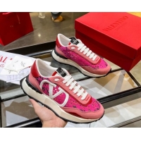 Comfortable Valentino Lacerunner Lace and Mesh Sneakers Pink 042648