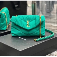 Famous Brand SAINT LAURENT PUFFER TOY BAG IN CANVAS AND SMOOTH LEATHER 620333 green