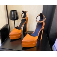Best Product Versace Silk High Heel Platform Pumps 15.5cm Orange 052570