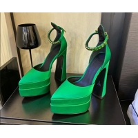 Perfect Versace Silk High Heel Platform Pumps 15.5cm Green 052572