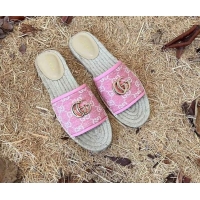 Crafted Gucci Jacquard Denim Espadrille Slide Sandals Pink 052319