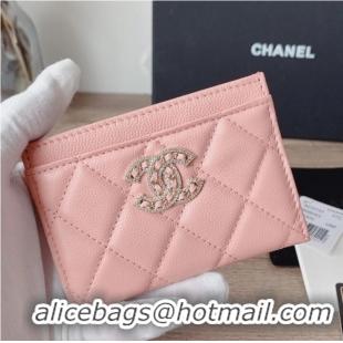 Good Quality Chanel card holder Calfskin AP2737 pink
