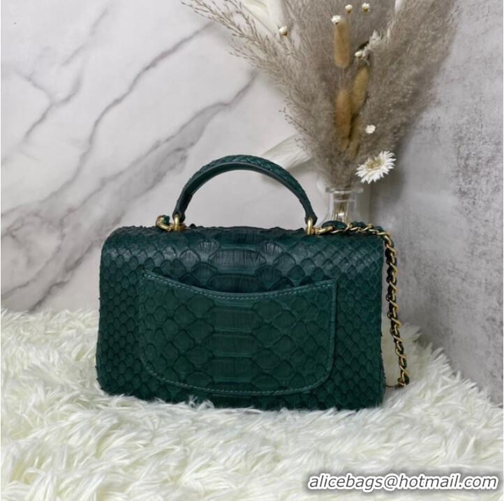 Buy Fashionable Chanel Snake skin mini flap bag with top handle AS2431 blackish green