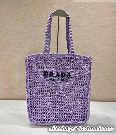 Reasonable Price Prada Woven Raffia Tote Bag 1BG393 Purple 2022