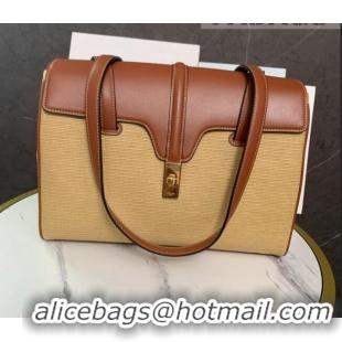 Well Crafted Celine Medium Soft 16 Bag in Calfskin and Raffia-Like CE1047 Brown/Beige 2022