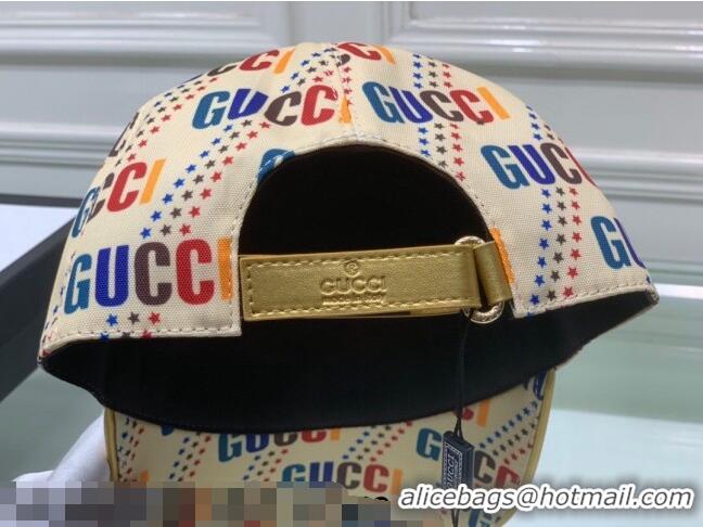 Inexpensive Gucci Star Logo Print Baseball Hat G92851 Beige 2021