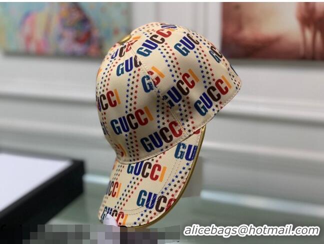 Inexpensive Gucci Star Logo Print Baseball Hat G92851 Beige 2021