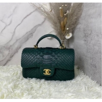 Buy Fashionable Chanel Snake skin mini flap bag with top handle AS2431 blackish green