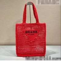 Affordable Price Prada Woven Raffia Tote Bag 1BG393 Red 2022