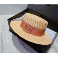 Luxury Cheap Prada Straw Wide Brim Hat PA0117 Beige/Brown 2022